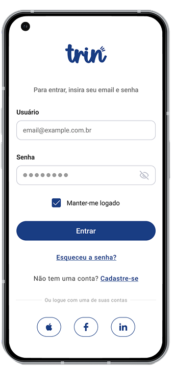 Mockup do aplicativo Trin