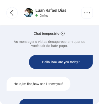 Tela de chat temporário entre dois usuários.